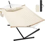 Homgava Two Person Hammock with Stand Heavy Duty, Outdoor Patio Hammock with Portable Steel Stand, Large Double Hammocks,480lbs Capacity.(Off White)