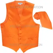 New Men's Vesuvio Napoli Tuxedo Vest Waistcoat Necktie prom wedding party Orange