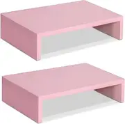 TEAMIX Pink Monitor Stand Riser-2 Pack,Wood 2 Tier Adjustable Monitor Stand Dual Monitor Riser for 2 Monitors/Laptop/PC Computer Stand for Desk