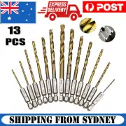 13 PCS Quick Change HSS Titanium Drill Bits Hex Shank Set Soft Metal Wood Timber