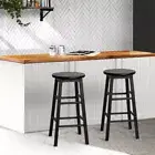 Set of 2 Bar Stool Beech Wood Backless Bar Stools Strong tough structure- Black
