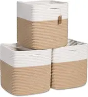 [NaturalCozy] Storage Cubes 11 Inch Cotton Rope Woven Baskets for Organizing, 3-Pack | Cube Storage Bin | Square Storage Baskets for Shelves Organizer, Classroom, Kids Toy Bins, Closet, Baby Nursery