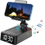 Phone Stand with Bluetooth Speaker and Rotable Adjustable Cell Phone Holder for Home Office with HD Subwoofer Sound Fits All Phones