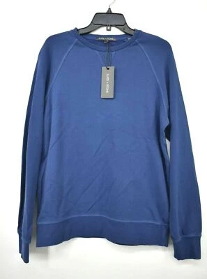 Slate & Stone Mens Blue Ribbed Long Raglan Sleeve Crew Neck Cotton Sweatshirt