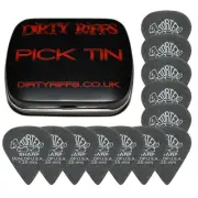 12 x Dunlop Tortex Sharp Guitar Picks / Plectrums - 1.35mm Black In A Pick Tin