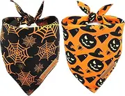 Realeaf Halloween Dog Bandanas 2 Pack, Pumpkin and Spider Web Bibs, Triangle Reversible Fall Pet Scarf, Multiple Sizes Offered, Premium Durable Fabric, Adjustable Fit