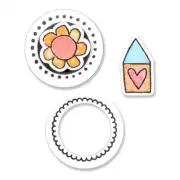 Sizzix Framelits Die Set 4PK w/Clear Stamps - Circles & Icons, Flower & House