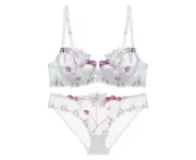 Women's Floral Lace Bra and Panty Set Sexy Underwire Ultra-thin Bra Set Transparent Lingerie Set-white