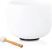 Lycrystal Singing Bowl 8 Inch E Note Solar Plexus Chakra Frosted Quartz Crystal Sound Bowl Mallet and O-ring For Sound Healing Meditation