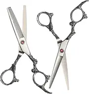 2pcs Barber Scissors Mustache Scissors Cutting Hair Thinning Scissors Hair Style Shears Hair Shears Razor Cutting Scissors Hairdressing Shears Barber Shears Stainless Steel Silver