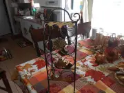 wine rack 3 bottle free standing, bronze/gold, leaf designs, wrought iron, 17x14
