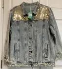 SUNSHINE & RODEOS WOMENS Light Washed Denim Gold Sequin XL Jacket NWT