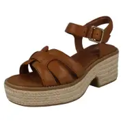 Ladies Clarks Rope Wrapped Platform Wedge Leather Sandals, Coledale Strap