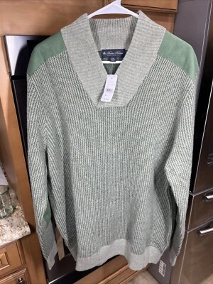 NWT Brooks Brothers 100% Lambswool Green Elbow Patch Pullover Sweater Men's XXL