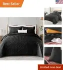 Soft Microfiber King Quilt Set - Modern Black Geometric Design for Every Season