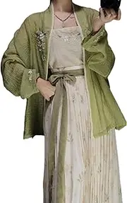 Chinese Style Retro Daily Hanfu Song Dynasty Summer Embroidered Suspender Pleated Skirt,A,M=Bust 100cm