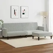 2-Piece Sofa Set with Footstool, 220 x 84.5 x 69 cm Light Grey Velvet Upholstered Couch, Easily Convertible to Bed, Modern and Comfortable