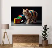 Cat Dressed Up As A Rubiks Cube Poster Set Of 1 Image Room Decor White Feline