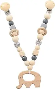 Baby Car Seat Toy, Baby Stroller Toy, Wooden Elephant Chain Hanging Crib Toys with Clips, Early for Newborn 0-6 Months