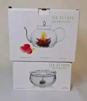 TEA BEYOND CLEAR GLASS TEAPOT POLO 45OZ HANDCRAFTED W/WARMER