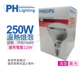 【PHILIPS飛利浦】250W 220V E27 紅外線溫熱燈泡(清面) (9.5折)