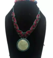 Handmade Unisex Necklace Woven in Macrame Thread and Natural Soap Stone