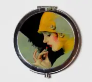Flapper Art Deco Lipstick Compact Mirror Make Up Pocket Mirror Cosmetics