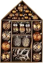 Valery Madelyn Ornaments for Christmas Trees, 70ct Bronze Copper and Gold Shatterproof Christmas Tree Decorations, Woodland Brown Hanging Ball Ornaments Bulk for Xmas Holiday Party