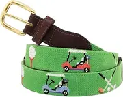 [Huck Venture] Needlepoint Belts for Men Handmade w/Cotton on Full Grain Leather Backing & Solid Brass Buckle