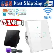 1/2/3/4 Gang WiFi Smart Wall Touch Light Switch Glass Panel For Alexa/Google APP