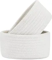 ABenkle Small Storage Basket Set of 2, Natural Cotton Rope Woven Baskets for Organizing, Tiny Oval Storage Easter Baskets, Small Basket for Montessori, Baby Dog Toy Baskets, Bathroom Organization Bin
