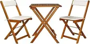 [vidaXL] 3 Piece Folding Bistro Set with Cushions in Solid Acacia Wood - Outdoor, Garden, Patio Furniture Set in Brown and White