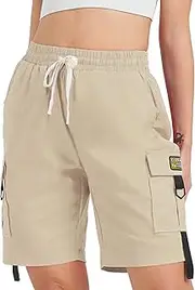 [XinYangNi] Men's Cargo Shorts Elastic Waist Relaxed Fit Cotton Casual Outdoor Lightweight Work Shorts Multi-Pockets