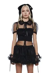 [Sugar Thrillz] Delicate Interlude Sheer Blouse - Black