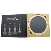 Round Bamboo Cheese Board Set with Slate Plate & 4 Stainless Steel Cheese Knives