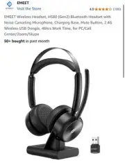 EMEET HS80 (Gen2) Wireless On-Ear Bluetooth Headset w/ Charging Base - NIB