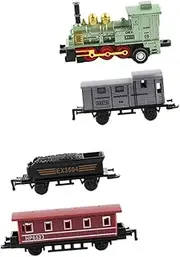HEALSOPTHY 4pcs Retro Steam Train Pull Back Toy Set Alloy Model Train for Boy Girl Educational Safe for Boys and Girls