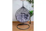 Hanging Egg Chair - Gray Basket & Red Cushion
