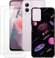 2 Pack Tempered Glass and Printed TPU Case Compatible with Motorola Moto G Power 5G 2024 Anti-Scratch Shockproof Screen Protector Flexible Slim Cover Stylish Design (Black)