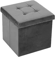 Boxsweden Faux Velvet Ottoman Storage Cube, 38 x 38 x 36 cm Size, Grey