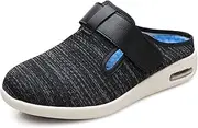 [WANGYUXIN] Open Toe Sandals Easy On Off for Diabetic,Widened Breathable Mesh Sports Sandals, Men's Adjustable Diabetic Slippers,Black Grey,35