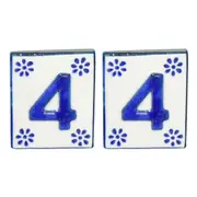 2x DWBH Ceramic #4 House Number Tile 7x6cm Sign Home Address Wall Plaque Blue