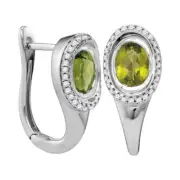 14kt White Gold Womens Oval Natural Peridot Diamond Hoop Earrings 2.00 Cttw