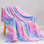 Luminous Blanket Soft Fluffy Glow in the Dark Blanket Cute Unicorns Glowing Children's Blanket for Sofa Bed Car 100x150cm