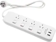 4 Outlets Power Board Surge Protectors with 2xUSB-A/1xUSB-C Ports,Power Board with Protected Indicator Light with 1 Meter Cable SAA Apporved Safety Wall Mounted (4 Outlets with 2xUSB-A/1xUSB-C Ports)