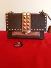 NWT MICHAEL KORS CECE MEDIUM STUDDED LOGO LEATHER SHOULDER BAG BROWN BLACK