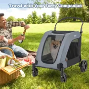 Costway Foldable Pet Stroller Dog Cat Carrier Cage Extra Large Pet Pram Travel Cart w/Cushion Grey