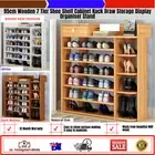 95cm Wooden 7 Tier Shoe Shelf Cabinet Rack Draw Storage Display Organiser Stand