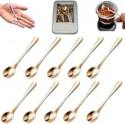 QinSuiKai 10 Pcs Mini RoseGold Spoons for Spices, Small Size 2.8" Salt Spoons With Tin Box, Stainless Steel Tiny Spoon, Little Spoon for Sugar, Coffee, Powder, Dessert, Caviar (RoseGold-Tin Box)