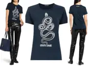 Roberto Cavalli Snake Print Monogram Cotton T - Shirt Top Lounge Iconic Shirt